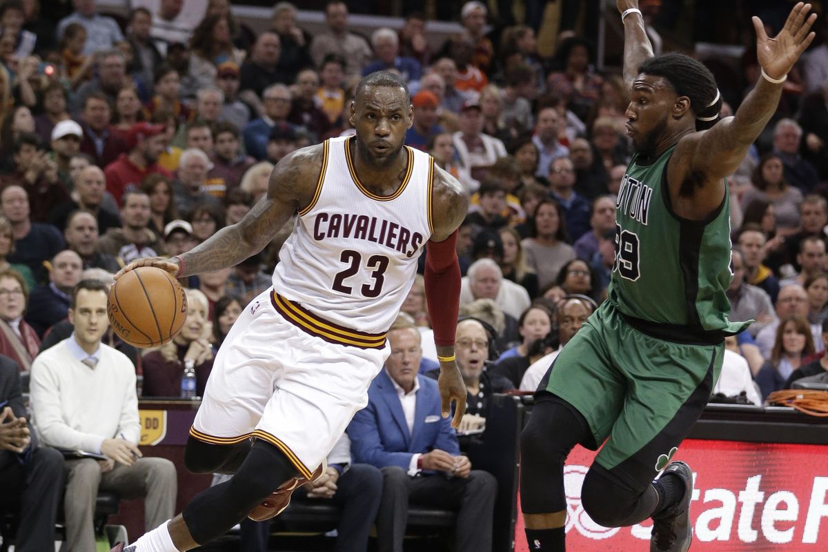 In this March 5, 2016, file photo, Cleveland Cavaliers’ LeBron James (23) drives past Boston Celtics’ Jae Crowder (99) in the second half of an NBA basketball game, in Cleveland. Crowder is expected to be the primary defender on James in the Eastern Conference Finals. (Tony Dejak / Associated Press)