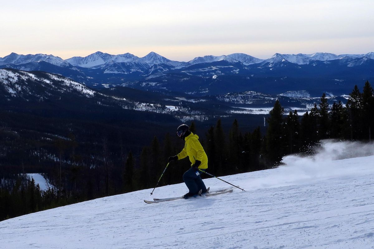 A skier turns on the soft groomer Claim Jumper at Discovery Ski Area in Montana. (John  Nelson / The Spokesman-Review)