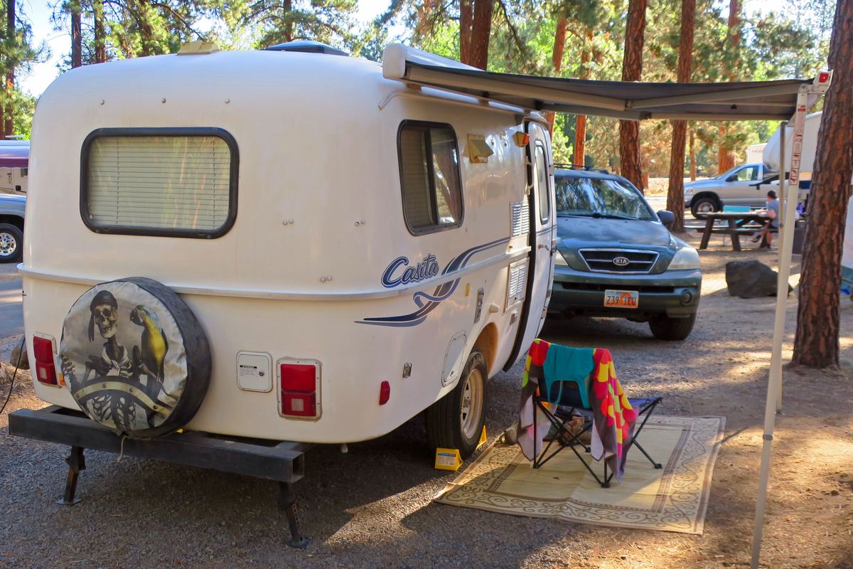 Petra Hegger's Casita travel trailer at the Creekside Campground in Sisters, Ore.   (John Nelson)