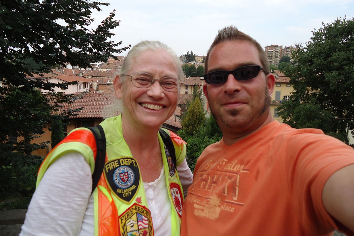 Jeana Moore with Torsten Huber, who helped her granddaughter.