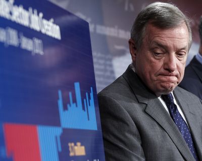 Senate Majority Whip Richard Durbin listens Thursday during a news conference about a compromise deal on the payroll tax cut on Capitol Hill in Washington. (AP/Pablo Martinez Monsivais)