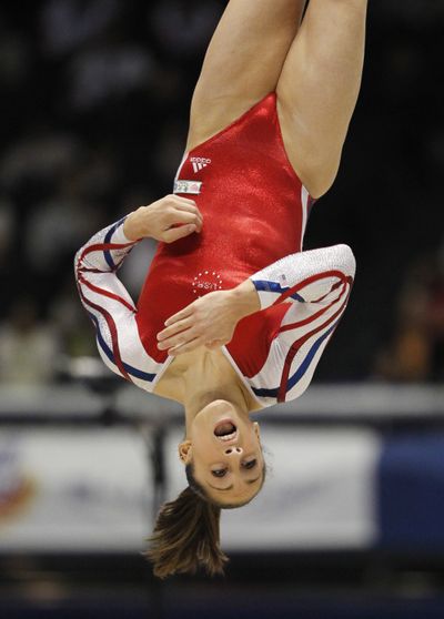 U.S. all-around champion Jordyn Wieber flies high in her floor exercise in the World Championships in Tokyo on Tuesday. (Associated Press)