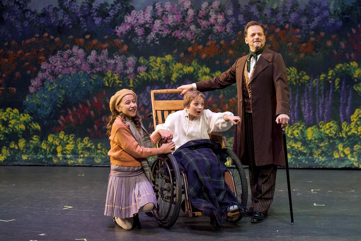 Cast members for Spokane Valley Summer Theatre’s  production of “The Secret Garden,” from left, Noelle Fries (Mary Lenox), George Dawson (Colin Claven) and Michael J. Muzatko rehearse at Central Valley Performing Arts Center on Monday. (Kathy Plonka / The Spokesman-Review)