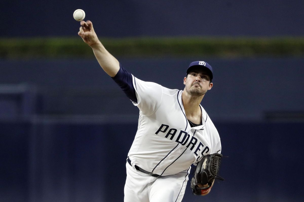 San Diego Padres starting pitcher Jacob Nix works against a Seattle Mariners batter during the first inning Tuesday in San Diego. (Gregory Bull / AP)