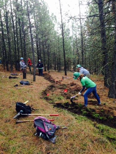 Washington Trails Association volunteers upgrade the Knothead Trail in Riverside State Park. (Discover Riverside State Park)