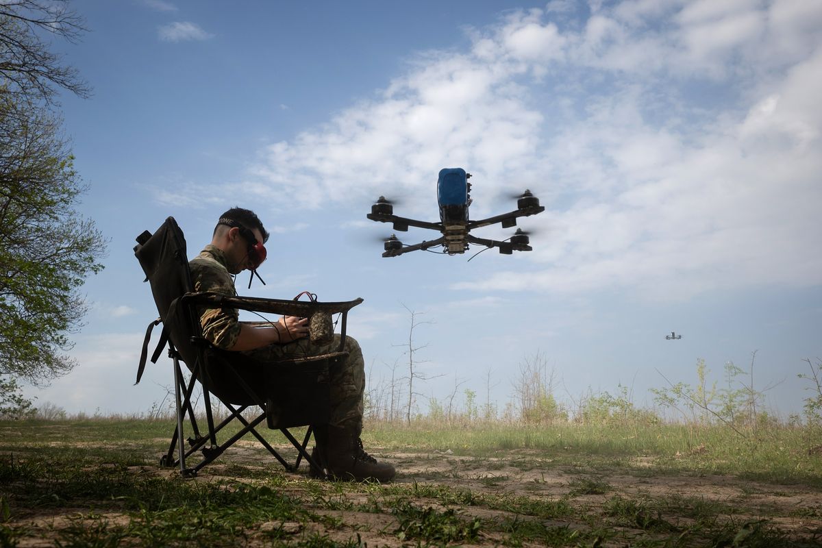 FILE — A Ukrainian drone pilot in the Kharkiv region of northeastern Ukraine on April 24, 2025. Ukraine has modified Chinese-made hobbyist drones for military use against the Russians. (Tyler Hicks/The New York Times) (TYLER HICKS)