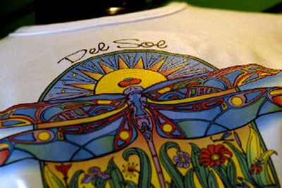 
This painted T-shirt at Del Sol Coeur d'Alene shows what the shirt will look like after it is exposed to the sun. The accessory store sells products made out of a NASA-developed material called Spectrachrome. 
 (The Spokesman-Review)