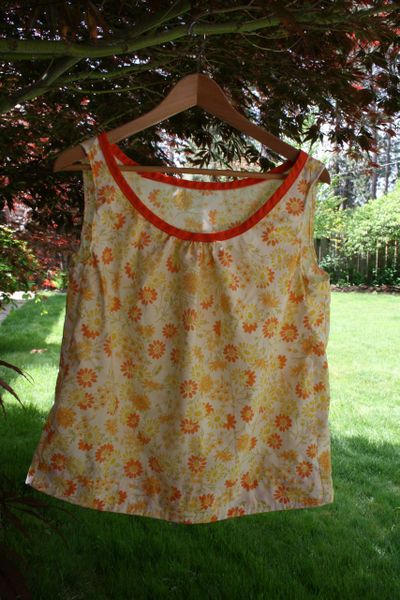 You don't always have to pay $8 for a yard of fabric. This tank top was made from a pillowcase purchased at a thrift shop for 49 cents. (Megan Cooley / The Spokesman-Review)