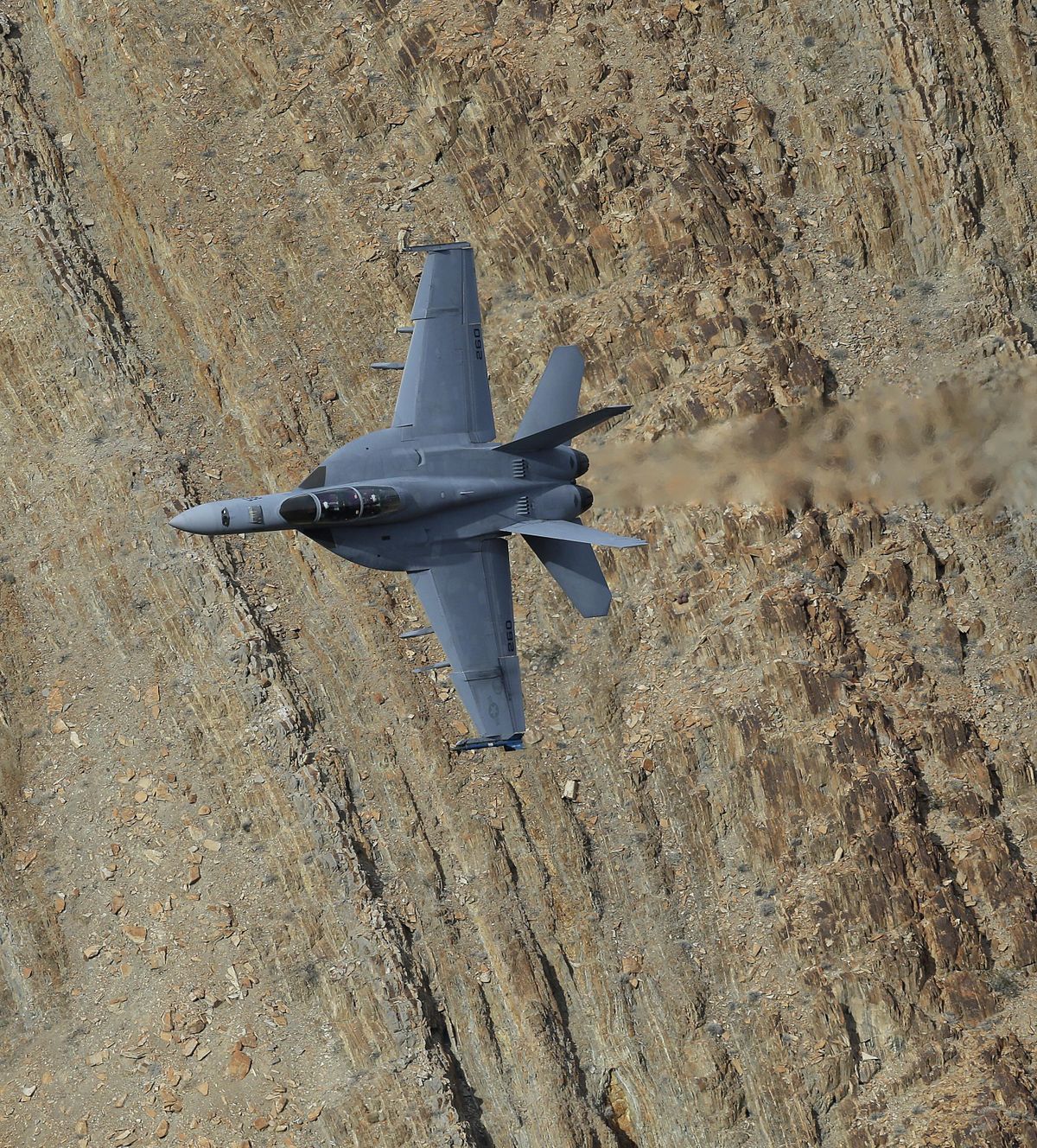 In this Feb. 27, 2017, photo, an F/A-18F Super Hornet from China Lake VX-9 Vampire squadron flies through the nicknamed Star Wars Canyon in Death Valley National Park, Calif. (Ben Margot / AP)