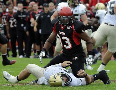 Northern Colorado QB Bryan Waggener was probably wishing Eastern Washington’s Brynsen Brown was still a wide receiver. (Dan Pelle / The Spokesman-Review)