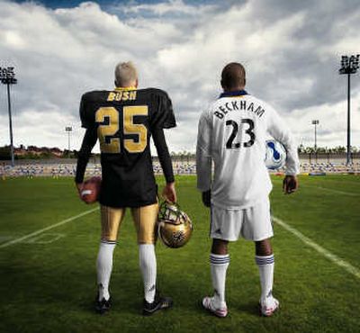 Can David Beckham be transformed into a U.S. star as this photo of Beckham, left, and Reggie Bush suggests? Associated Press
(Associated Press / The Spokesman-Review)