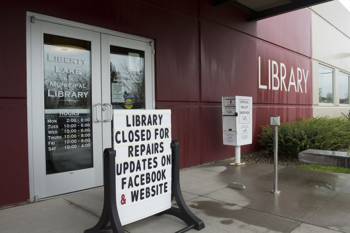 The Liberty Lake Library, shown Thursday, is closed until Monday after a structural problem was discovered Tuesday. (Jesse Tinsley)