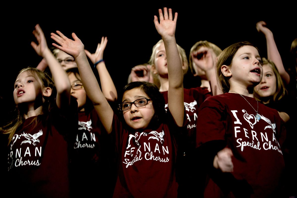 Fernan Elementary student Shalamar Fresques, center, performs with Fernan’s Special Chorus on Thursday during the 30th annual Human Rights Celebration of Martin Luther King Jr. at Lake City Community Church in Coeur d’Alene. (Kathy Plonka)