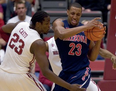 Arizona forward Derrick Williams, right, victimized the Cougars with nine offensive rebounds last week. (Associated Press)