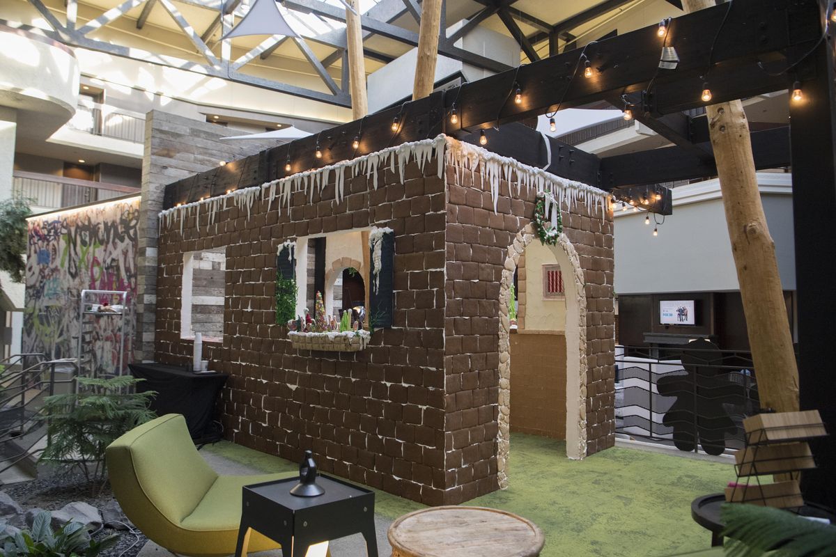 Chef Ricky Webster and his team at Hotel RL crafted this life-sized gingerbread house in the lobby in 2017. (Jesse Tinsley / The Spokesman-Review)