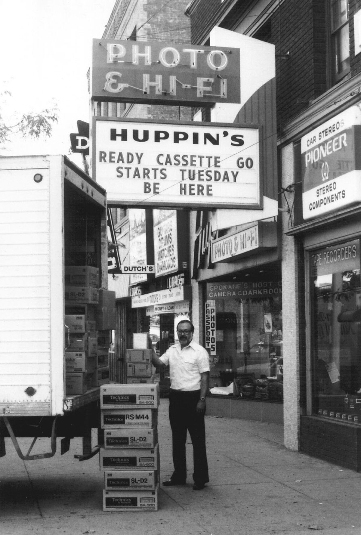 Sam M. Huppin is seen in front of Huppin’s on Main Avenue circa early 1970s.