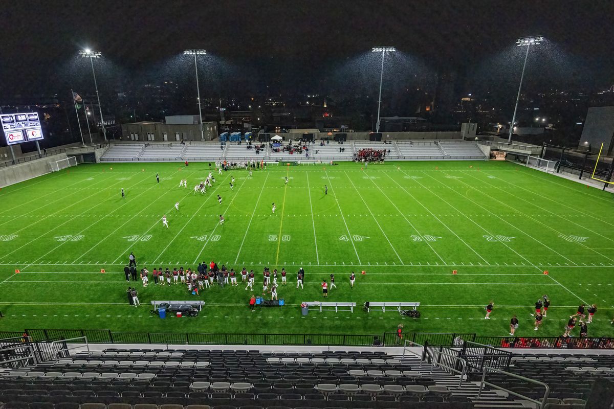 North Central and Clarkston play the first high school football game at the new One Spokane Stadium, Thursday, Sept. 28, 2023.  (Colin Mulvany/The Spokesman-Review)