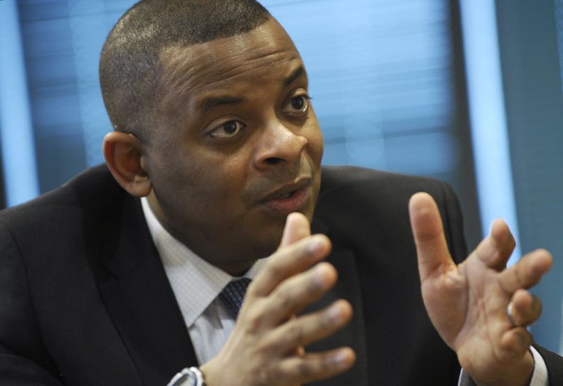 Transportation Secretary Anthony Foxx speaks during an interview with the Associated Press at the Transportation Department in Washington in 2014. (AP Photo/Susan Walsh)