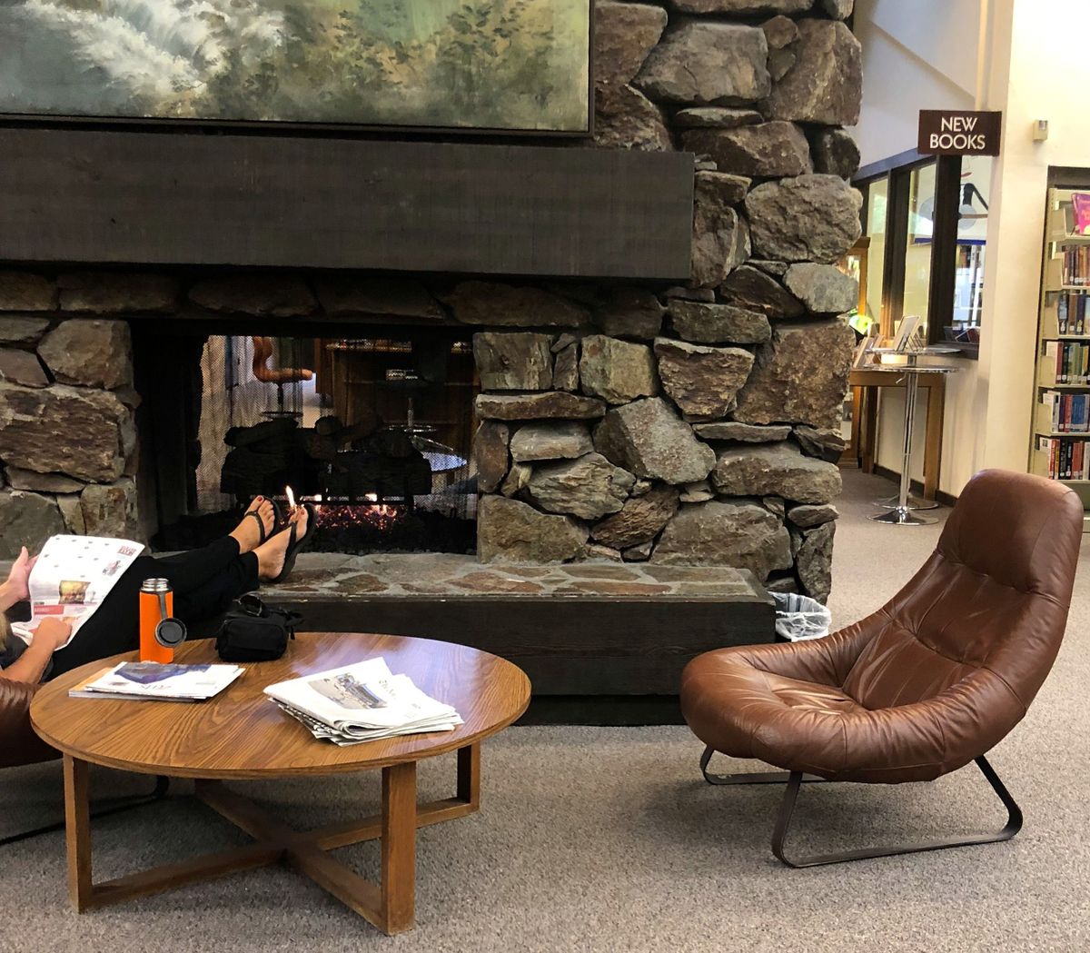 The Ketchum, Idaho, library has a beautiful fireplace and offers musical instruments for borrow.   (Leslie Kelly)
