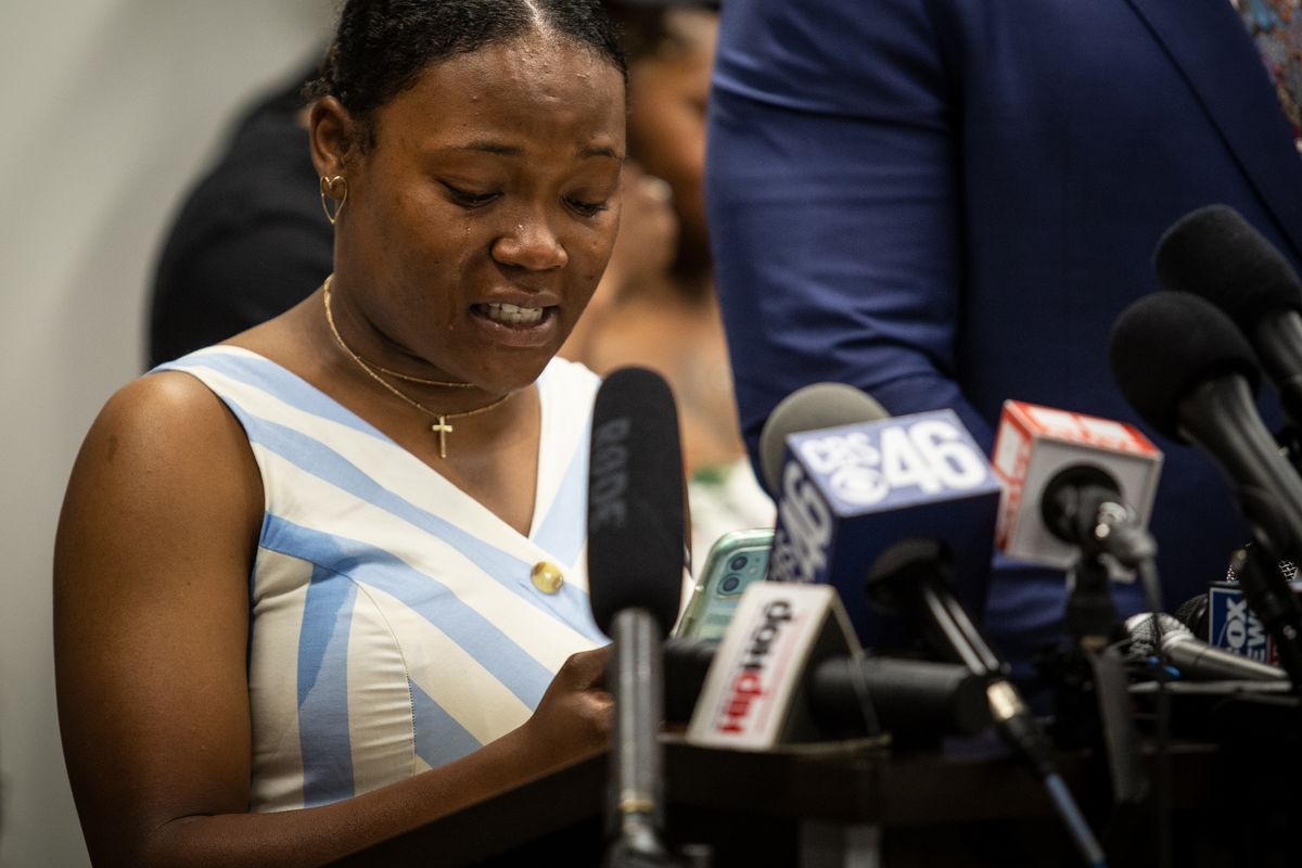 FILE - In this Monday, June 15, 2020, file photo, Chassidy Evans, the niece of Rayshard Brooks, speaks at a news conference held by members of Brooks