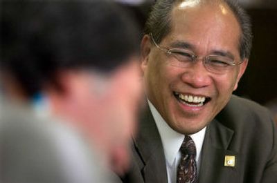 
Ben Cabildo shares a laugh with a member of a diversity meeting Thursday at AHANA. Cabildo is the executive director of AHANA Business and Professional Association. 
 (Christopher Anderson/ / The Spokesman-Review)