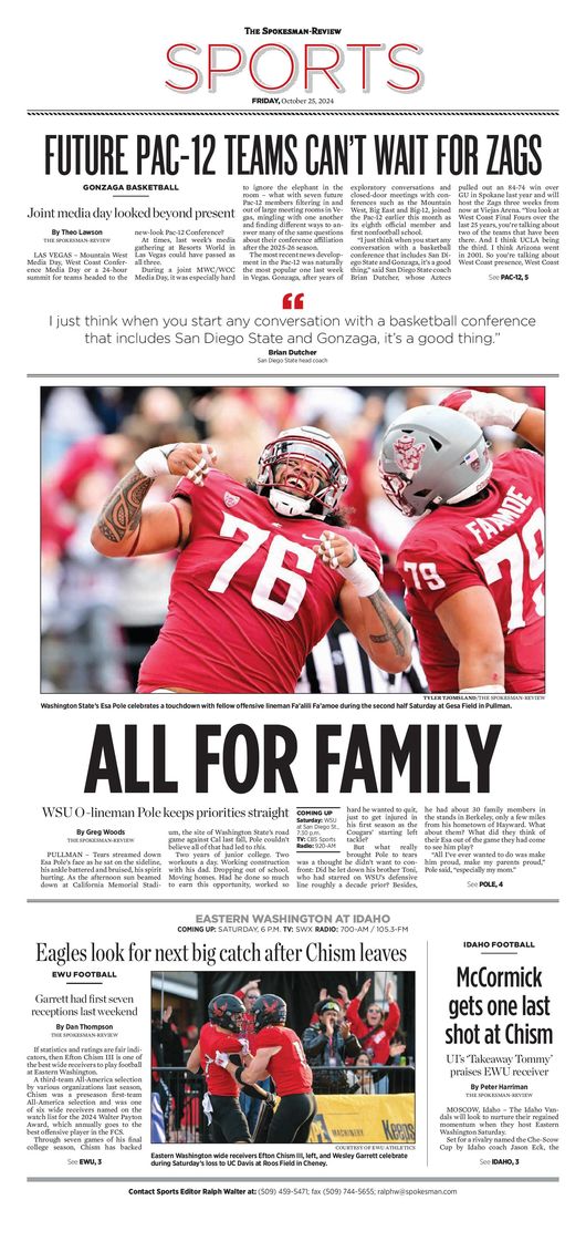 Sports Front Page for Oct. 25, 2024 The SpokesmanReview