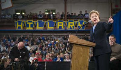 
Sen. Hillary Rodham Clinton, D-N.Y., campaigns at the University of Pittsburgh  on Tuesday. Associated Press
 (Associated Press / The Spokesman-Review)