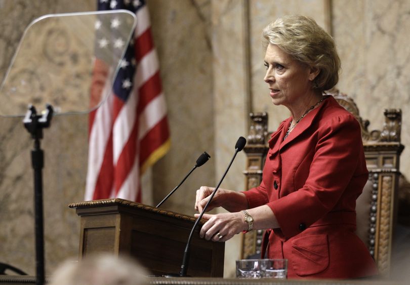 Washington Gov. Chris Gregoire gives her State of the State address to a joint session of the Washington Legislature, Tuesday, Jan. 11, 2011, at the Capitol in Olympia, Wash. (Ted Warren / Associated Press)
