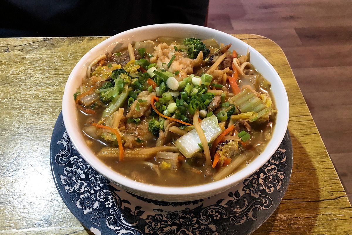 Combination noodles at Black Straw Tea Bar & Kitchen in Spokane Valley on Dec. 11.  (Don Chareunsy/The Spokesman-Review)