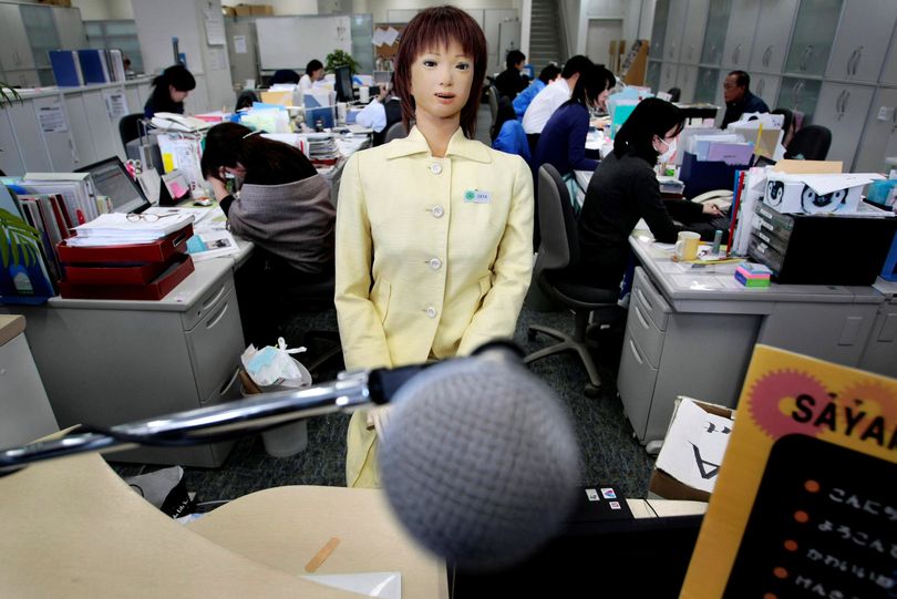  Japan's robot Saya, developed by Hiroshi Kobayashi, Tokyo University of Science professor, works as a receptionist at the university's front desk in Tokyo, Japan, Wednesday, March 11, 2009. First developed as a receptionist robot in 2004, Saya was tested in a real Tokyo classroom earlier this year to a handful of fifth and sixth graders, although it still can't do much more than call roll and shout orders like 