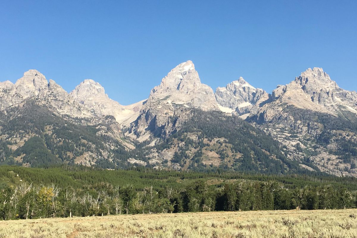The Cathedral Group of the Teton Range, seen from the east. From left, the group consists of Nez Perce Peak, the Middle Teton, the Grand Teton, Mount Owen, and Mount Teewinot. (Bill Brock / For The Spokesman-Review)