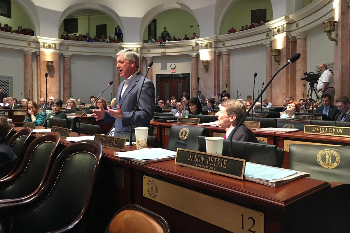 Democratic state Rep. Rick Rand speaks against a bill to change the states troubled pension system on Thursday, March 29, 2018 in Frankfort, Ky. (Adam Beam / AP)