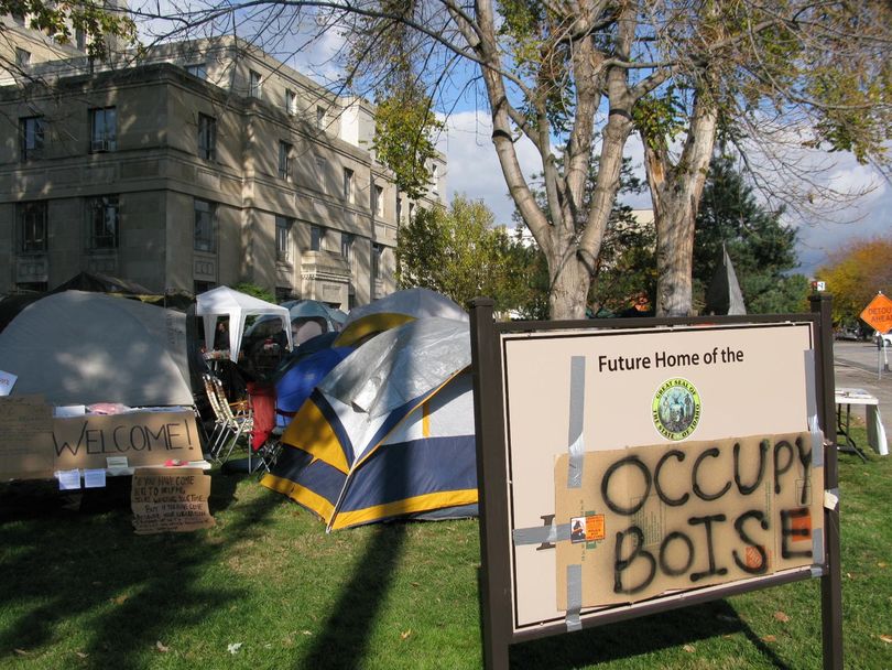 Occupy Boise encampment, at the old Ada County Courthouse grounds on Monday (Betsy Russell)