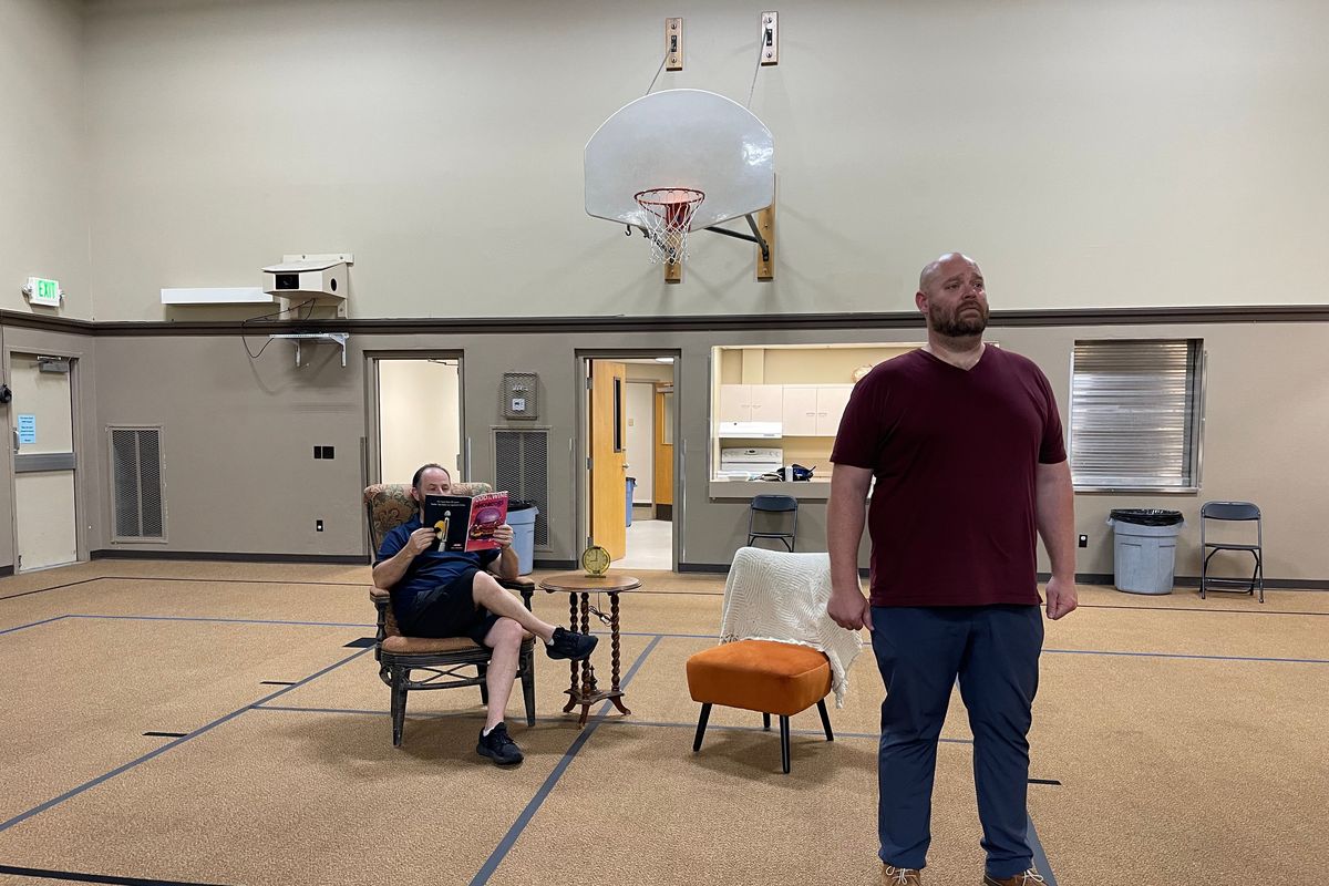 Matthew Burns (Don Pasquale) and Brendan Tuohy (Ernesto) during rehearsals for Inland Northwest Opera