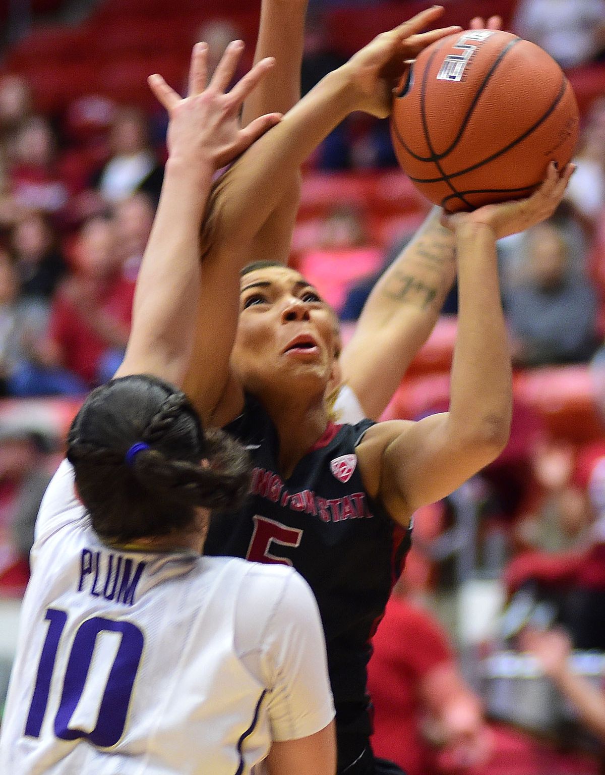 WSU’s Tia Presley shoots during Sunday’s game in which she scored eight points. (Tyler Tjomsland)