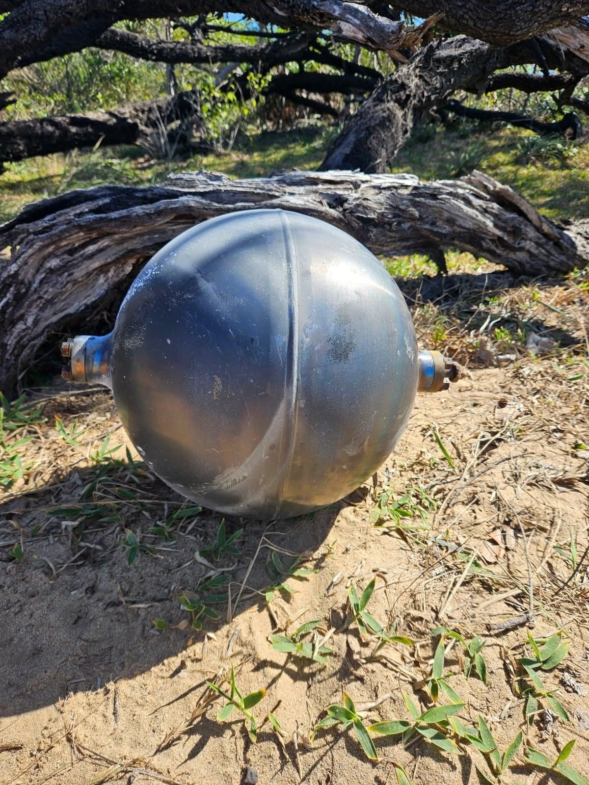 According to the Australian Space Agency, pressure vessels from a space launch vehicle ended up on a beach in Queensland, Australia.  (Courtesy of Australian Space Agency)