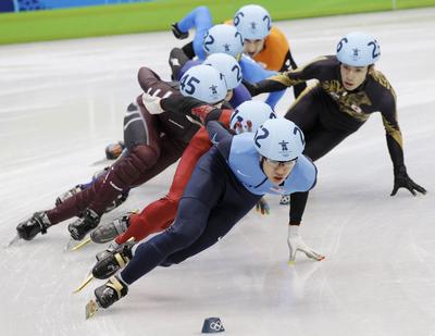 J.R. Celski, leading the pack during a heat in the 1,500 semifinals Saturday, will also compete in the 1,000 and 5,000 relay. (Associated Press)