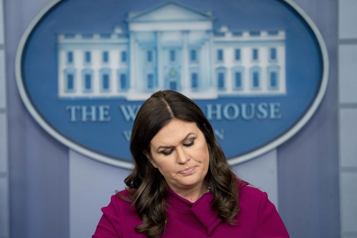 White House press secretary Sarah Huckabee Sanders pauses while speaking to the media during the daily press briefing at the White House, Monday, Jan. 29, 2018, in Washington. (Andrew Harnik / Associated Press)
