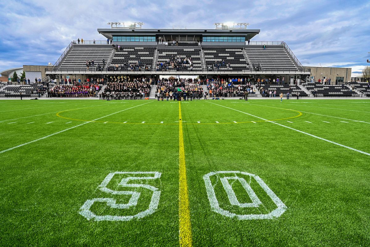 A completed ONE Spokane Stadium is showcased during the ribbon-cutting ceremony on Sept. 27, 2023. The downtown venue hosted its first games the following day.  (DAN PELLE/THE SPOKESMAN-REVIEW)