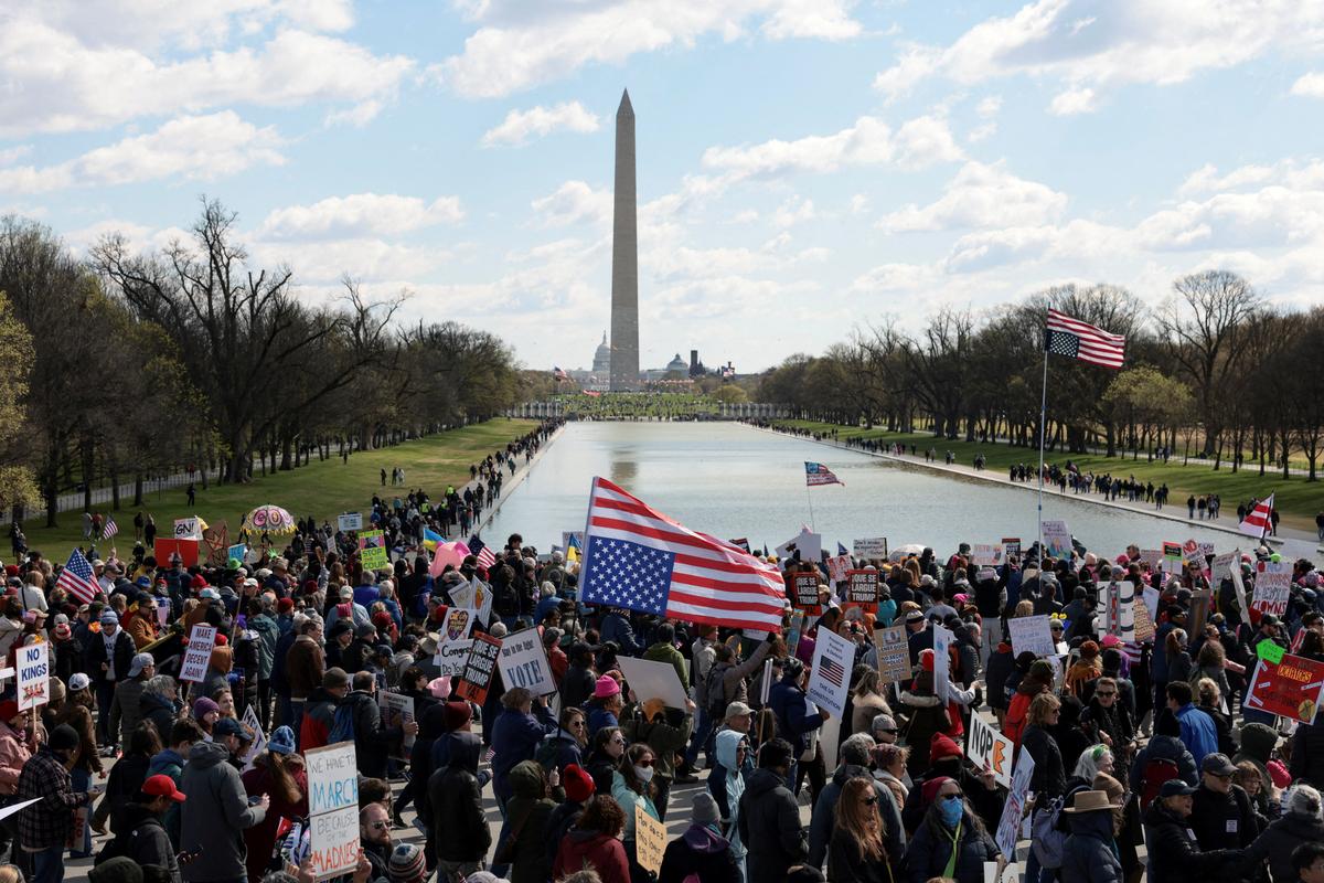 Crowd at the March 28 2026 No Kings protest on the National Mall in Washington DC