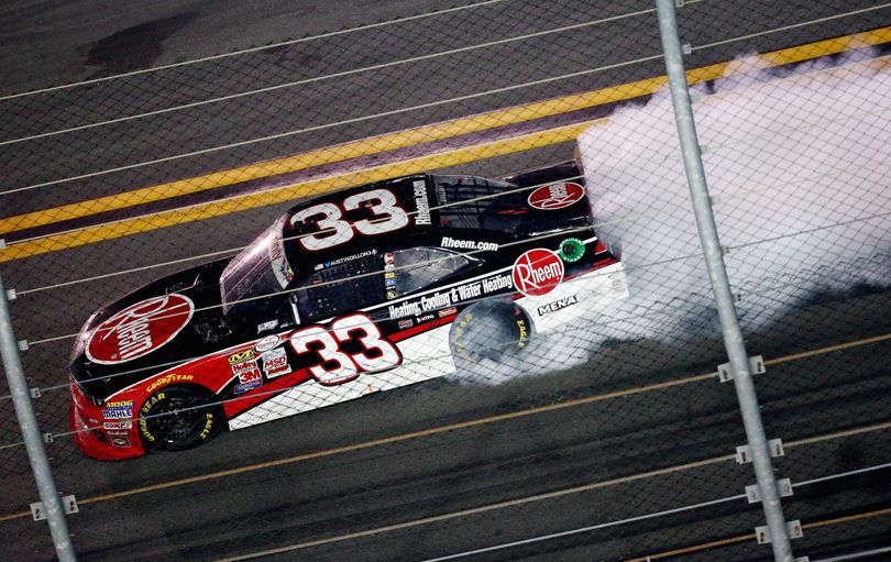 Austin Dillon, driver of the #33 Rheem Chevrolet, celebrates with a burnout after winning the NASCAR XFINITY Series Subway Firecracker 250 Powered By Coca-Cola at Daytona International Speedway on July 4, 2015 in Daytona Beach, Florida. (Photo Credit: Sarah Crabill/NASCAR via Getty Images) (Sarah Crabill / Nascar)