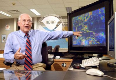 
Max Mayfield, of the National Oceanic and Atmospheric Administration, discusses the downward-revised 2006 Atlantic Hurricane Outlook during a news conference in Miami on Tuesday.
 (Associated Press / The Spokesman-Review)
