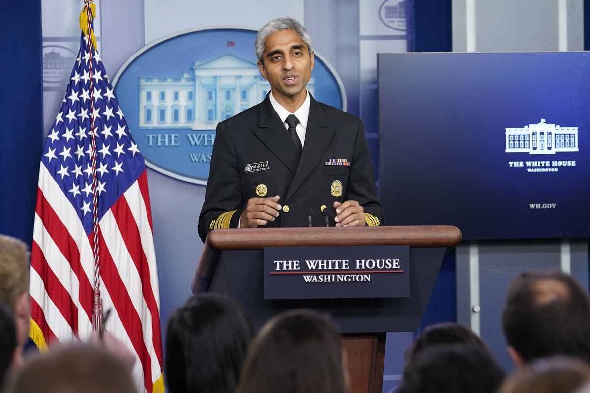  In this Thursday, July 15, 2021 photo, Surgeon General Dr. Vivek Murthy speaks during the daily briefing at the White House in Washington. Murthy said Sunday, July 18 that he