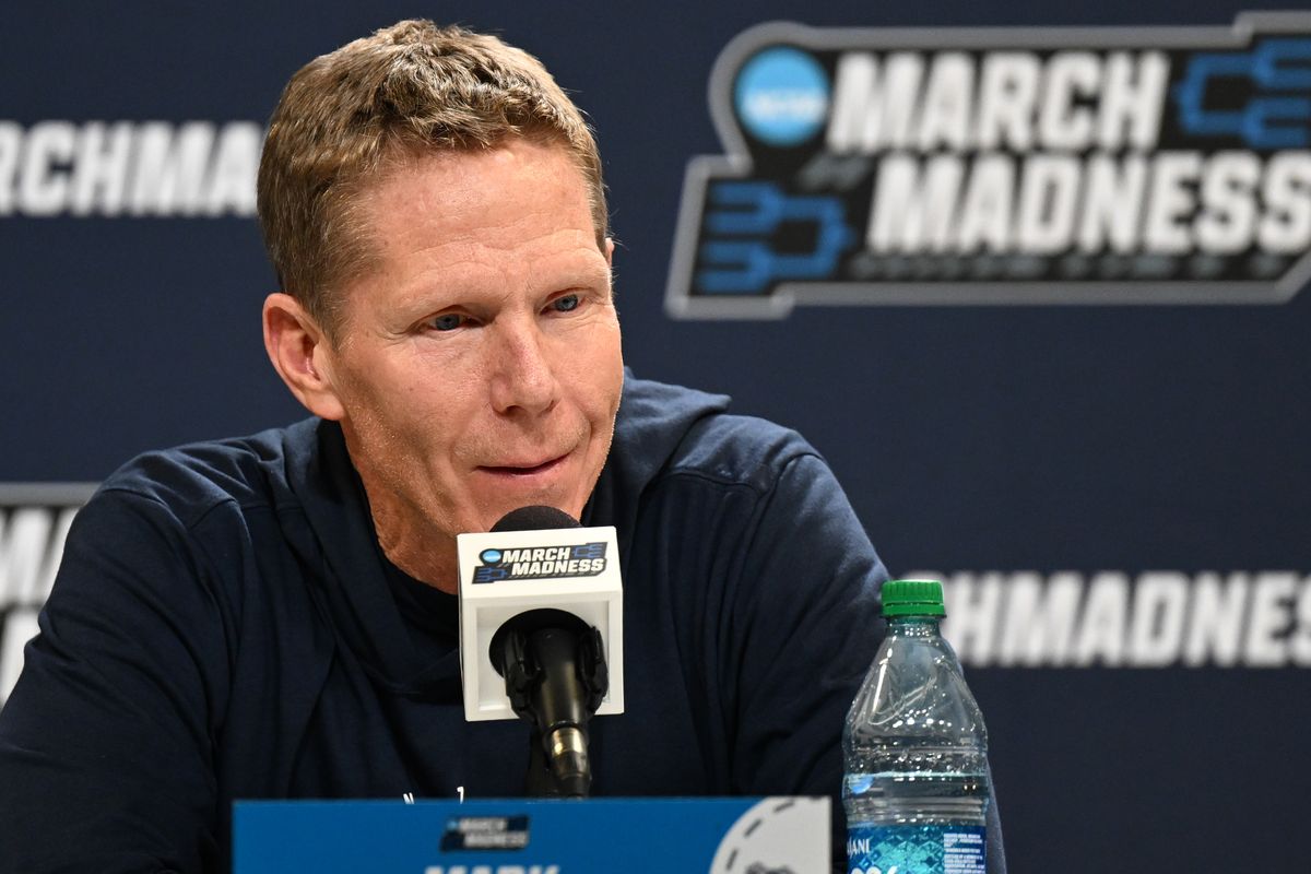 Gonzaga coach Mark Few fields questions from the media during a press conference Friday at the Delta Center in Salt Lake City.  (By Tyler Tjomsland/The Spokesman-Review)