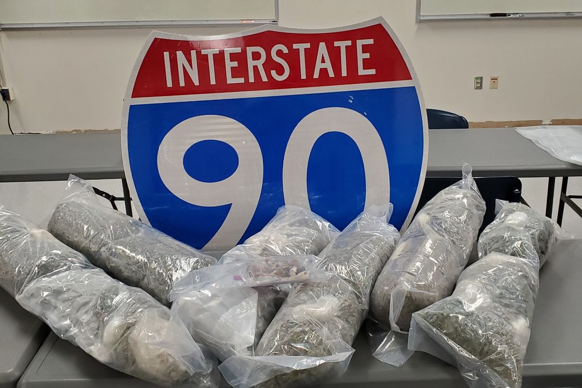 A Kootenai County Sheriff’s Office deputy found about 12 pounds of marijuana and 20.5 grams of psilocybin mushrooms during a traffic stop Thursday, Feb. 8, on Interstate 90 in Coeur d’Alene.  (Courtesy of Kootenai County Sheriff