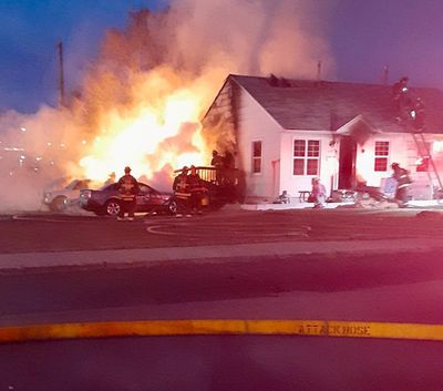 A North Spokane duplex caught fire on the evening of April 7, displacing three residents and killing a cat.   (Courtesy of the Spokane Fire Department)