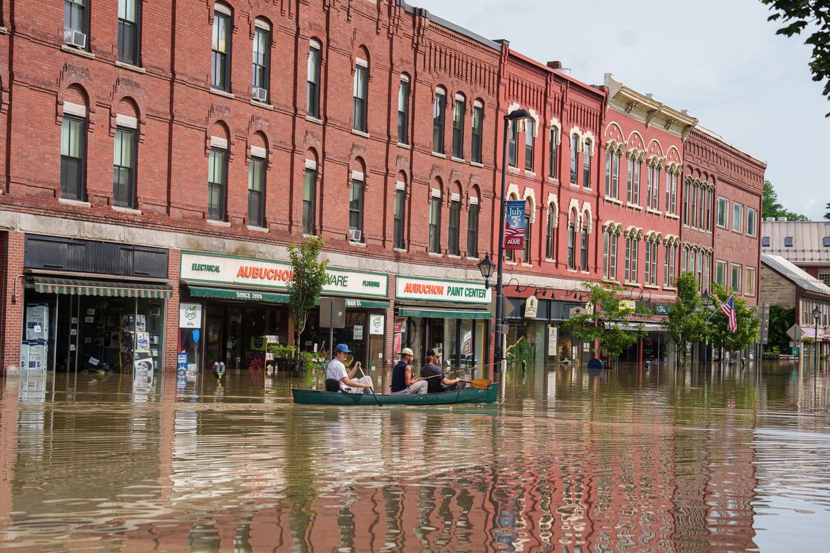 On top of the flooding in downtown Montpelier, Vt., on Tuesday, more storms are possible later in the week.  (John Tully/For The Washington Post)