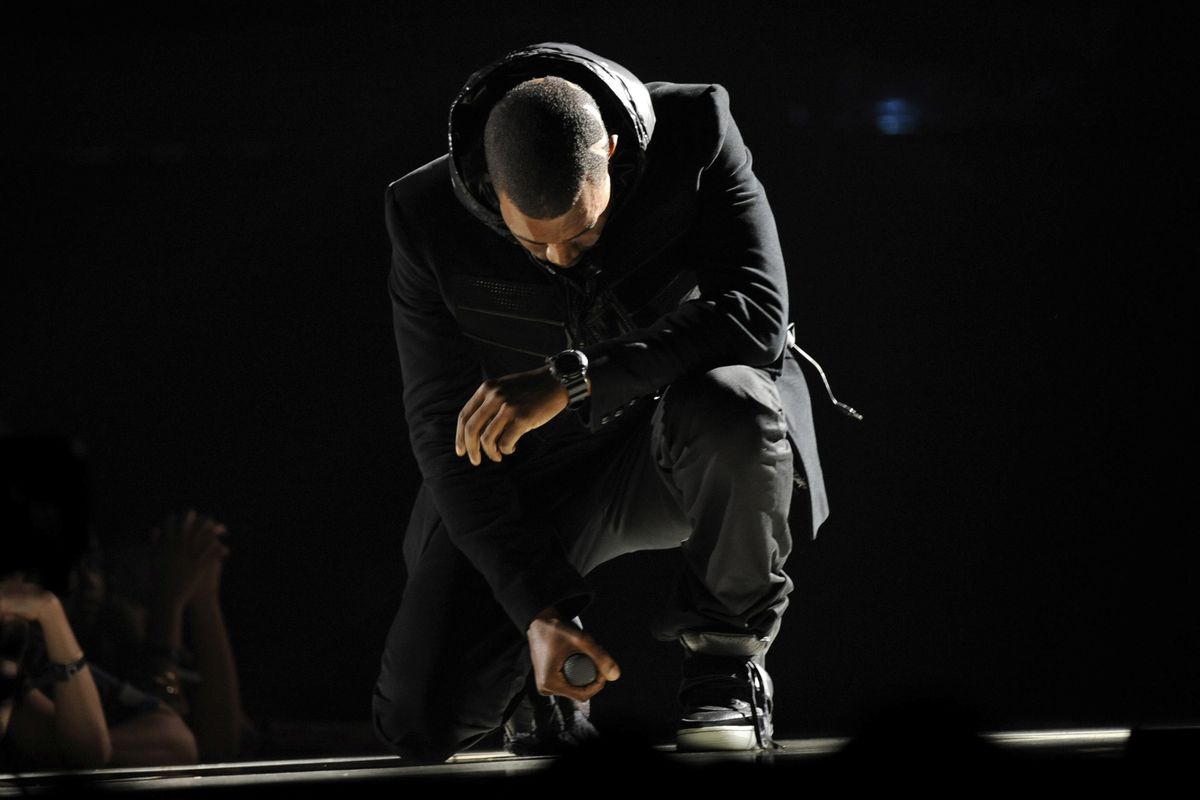 Kanye West performs at the 50th Annual Grammy Awards in Los Angeles on Feb. 10, 2008. The Nike Air Yeezy 1 Prototypes worn by West during his performance were acquired for $1.8 million by social investing platform Rares.  (Kevork Djansezian)