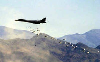 
A B1-B bomber drops live bombs at the Nevada Test and Training Range in Indian Springs, Nev., within 50 miles of the Las Vegas Paiute and Moapa Indian reservations. 
 (File/Associated Press / The Spokesman-Review)