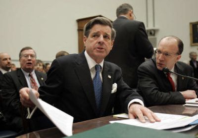 
L. Paul Bremer, the former U.S. occupation chief in Iraq, testifies Tuesday in Washington, D.C., before a  committee hearing on waste, fraud and abuse dealing with Iraqi reconstruction. 
 (Associated Press / The Spokesman-Review)